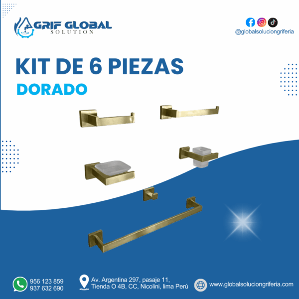 KIT DE 6 PIEZAS DORADO