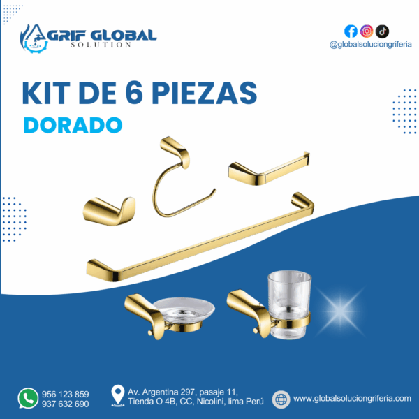 KIT DE 6 PIEZAS DORADO